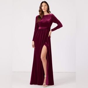 AZAZIE BRYNN
A-Line Long Sleeve Velvet Floor-Length Dress Cabernet Bridesmaid